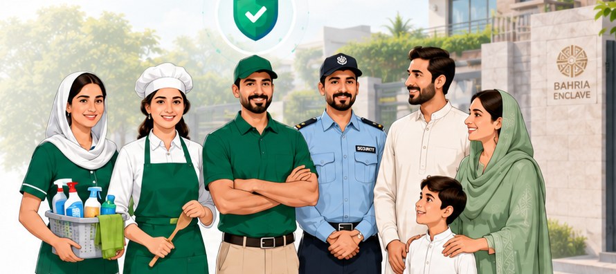 Verified domestic helpers and a family at Bahria Enclave