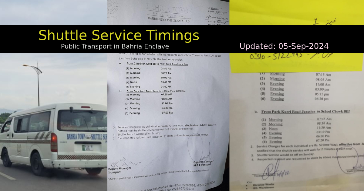 Public transport schedule timings in Bahria Enclave