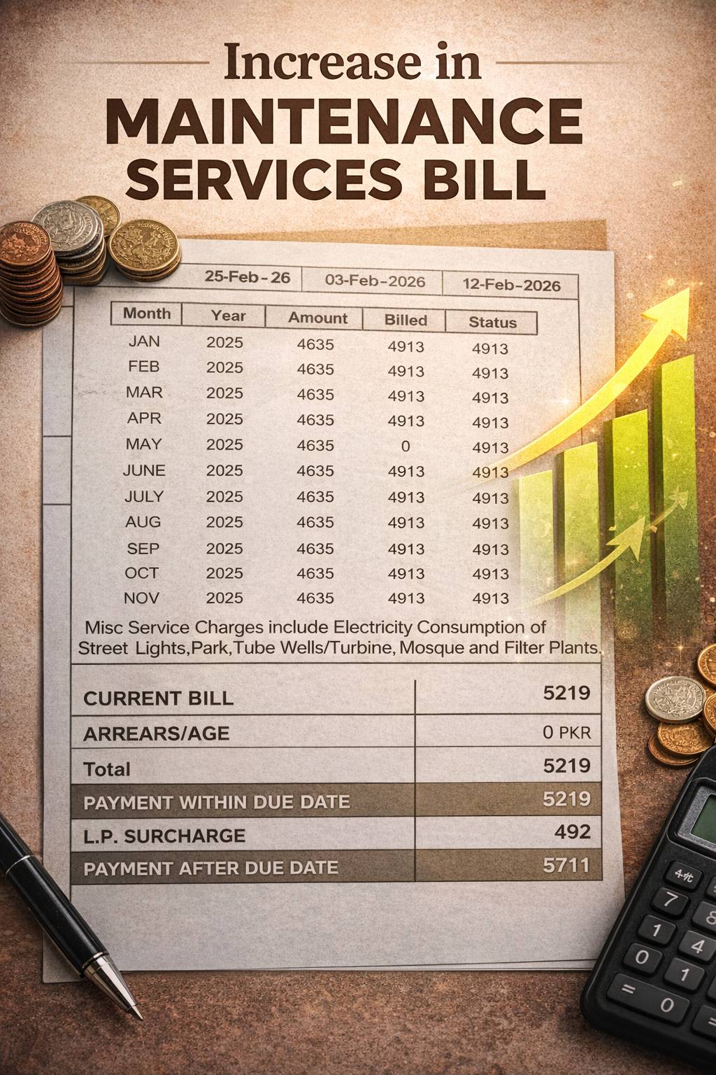 Bahria Enclave Islamabad maintenance bill showing sudden increase in monthly charges despite declining services