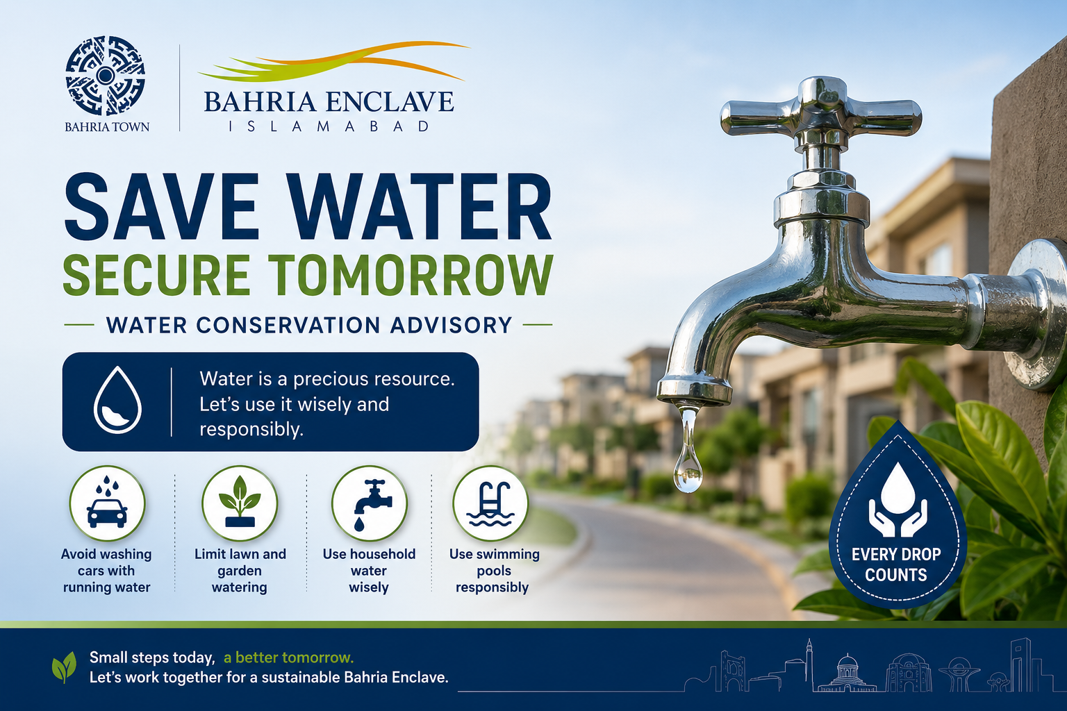 Bahria Enclave Islamabad Issues Water Conservation Advisory for Residents
